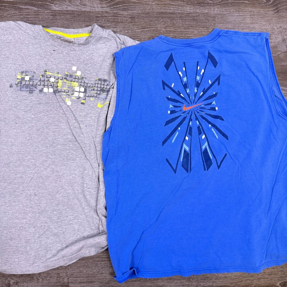 Lot of 2 VTG Nike Muscle Tee Shirt Mens 2XL Graphic Swoosh Sleeveless Y2K READ